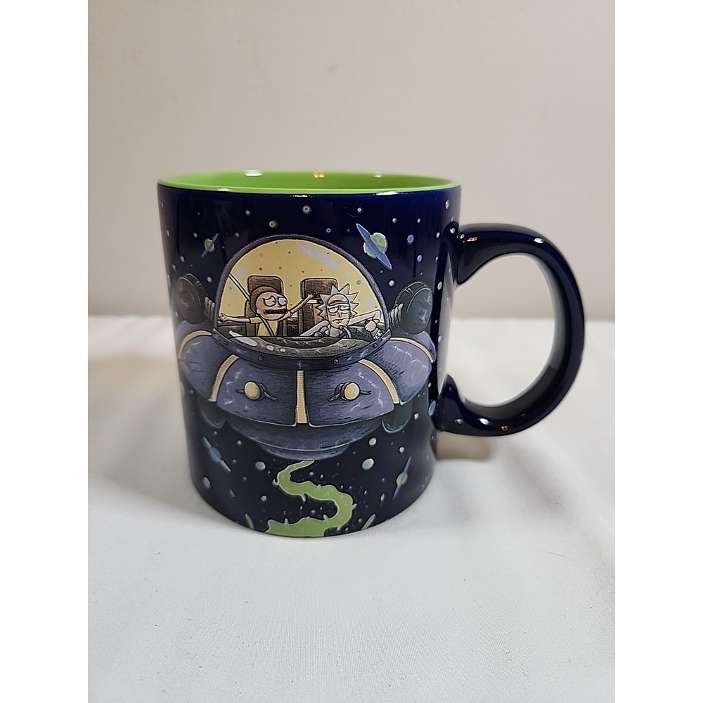 Rick &‎ Morty Adult Swim Green Slime Spaceship Mug 2sided Coffee Tea Cocoa